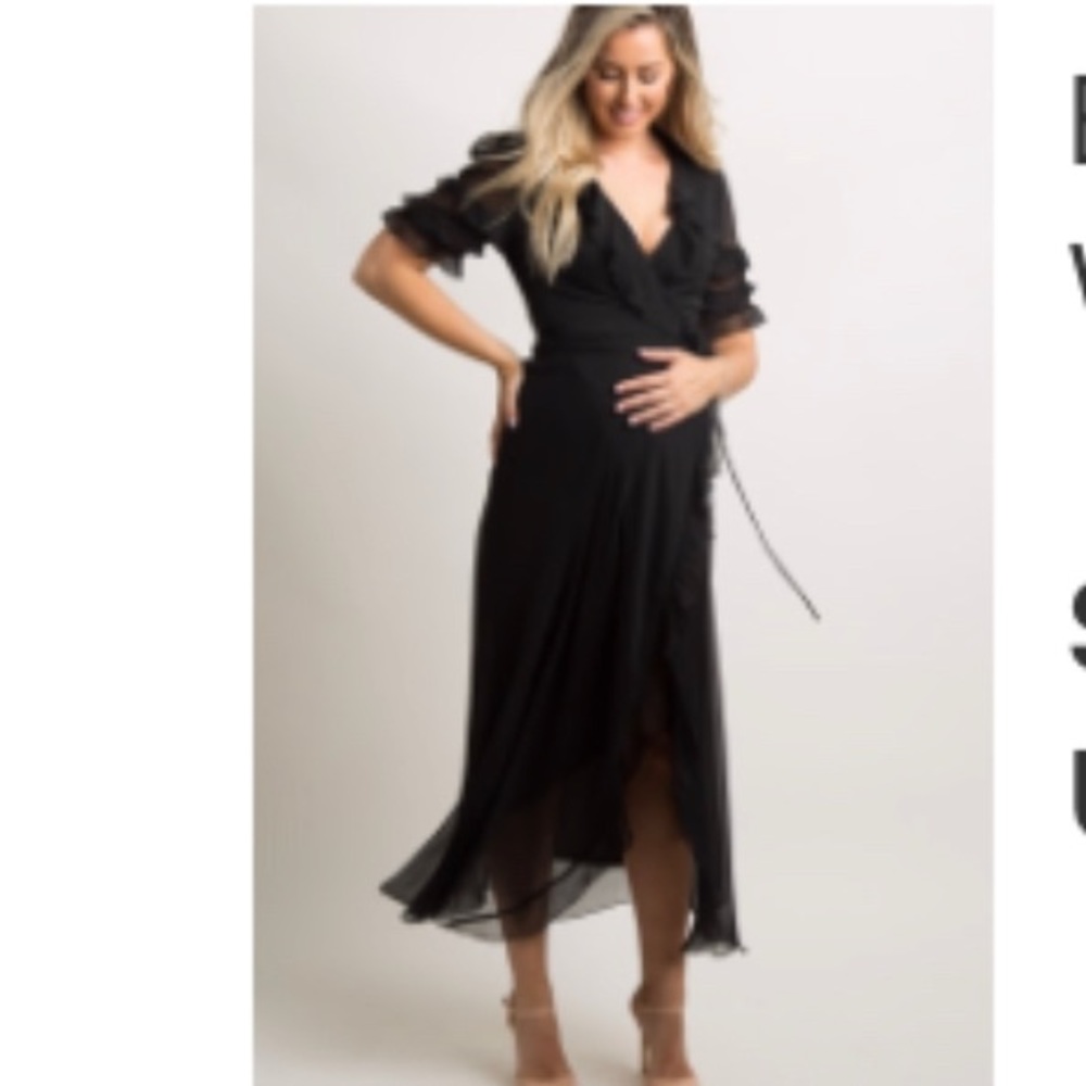 Pink Blush Maternity - Black Ruffle Trim Chiffon